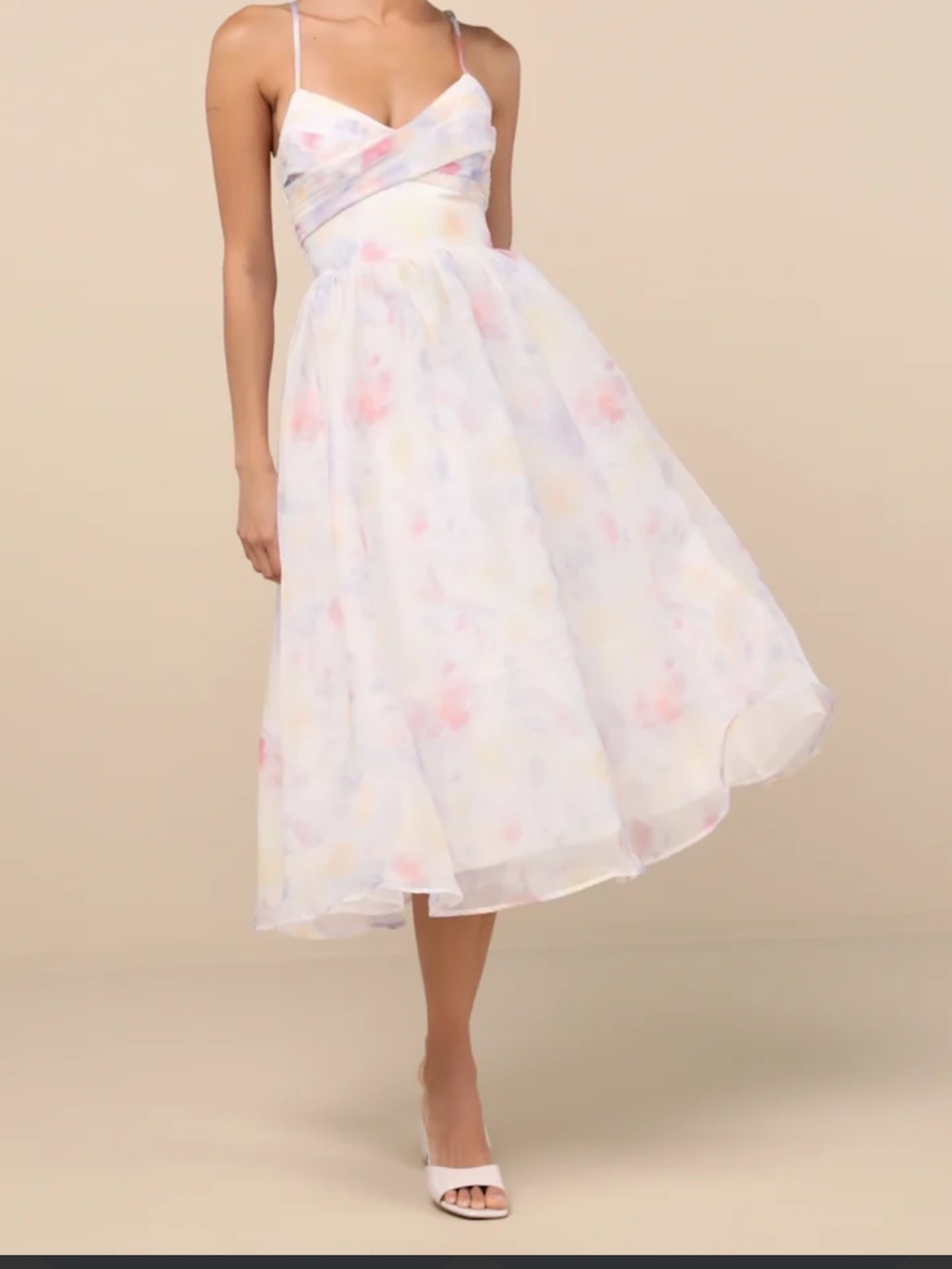 Lulu's Pastel Watercolor Organza Spaghetti-Strap Dress